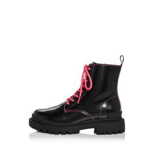 AQUA Womens Black Pull Tab Quinn Round Toe Block Heel Leather Combat Boots 6.5 M